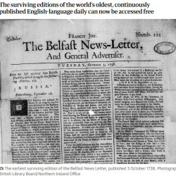 The Belfast" News Letter; - najstarsza na świecie gazeta w języku angielskim dostępna online