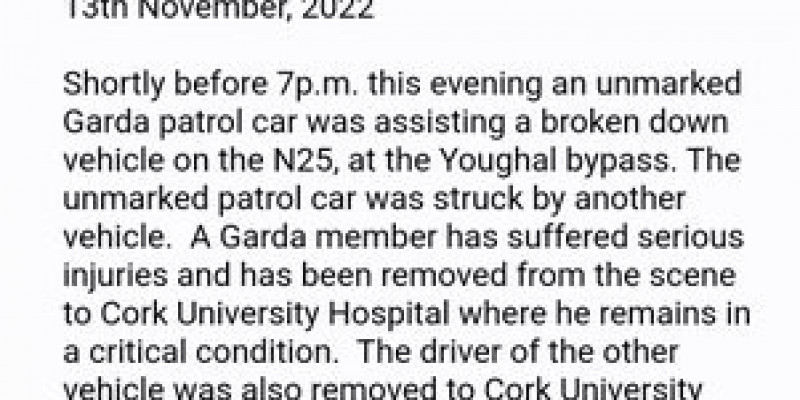 Policjant potrącony przy autostradzie pod Cork
