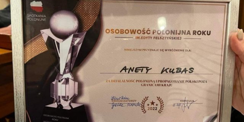 Aneta Kubas została Osobowością Polonijną Roku